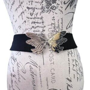 Metal‎ Butterfly Buckle Waist Belt Wide Elastic Adj Up to 31" COTTAGECORE Preppy